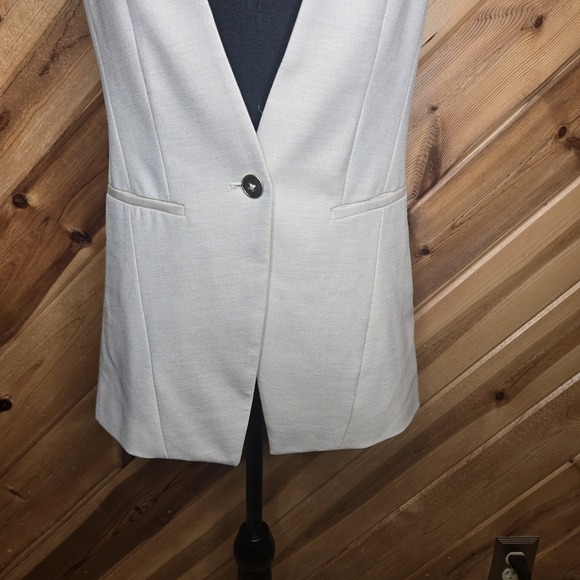 White House Black Market Beige Sleeveless Blazer‎ Vest Sz 00 Business - Picture 3 of 9